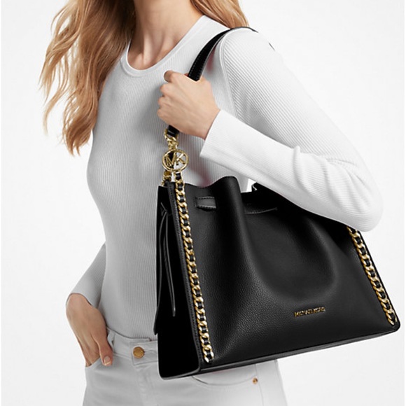 MICHAEL KORS 
Mina Large Belted Chain Shoulder Bag BLACK COLOR NWT - Picture 1 of 16